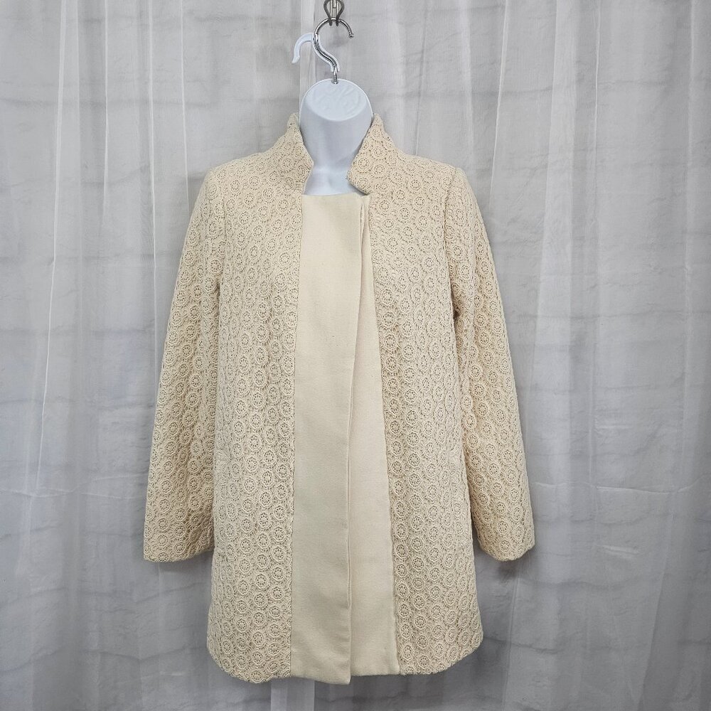 Anthropologie Pim + Larkin Cream Crochet Wool Blend Retro Jacket Boho S